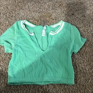 Altar'd State Mint Ribbed Tee with White Trim